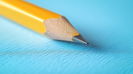 3D closeup of a sharp yellow pencil tip on a pastel blue background, pencil tip, clean and bright