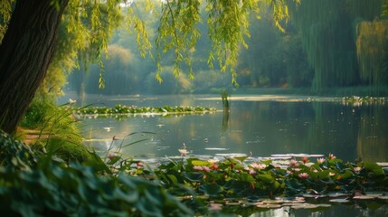 Canvas Print - Serene Lake with Water Lilies