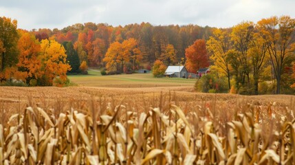 Poster - Autumnal Farmhouse in a Cornfield