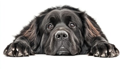 Canvas Print - A close-up of a Newfoundland dog lying down with a gentle expression.