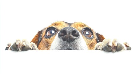 Canvas Print - A curious dog peeking over a surface with an inquisitive expression.