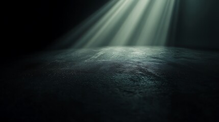 Fototapete - An ethereal scene with soft, dramatic light beams illuminating a dark surface, creating a serene and mystical atmosphere.