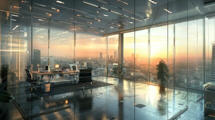 Wall Mural - Modern Office with Cityscape View