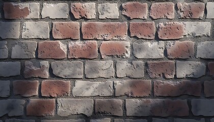 Aufkleber - A textured brick wall with a mix of red and gray bricks, illuminated by soft light, creating an interesting visual depth and shadow play.