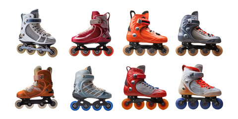 Colorful Inline Skates Variety on Display, PNG collection, set bundle, isolate on transparent or white background