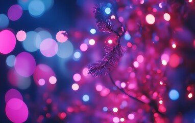 Poster - A vibrant display of colorful bokeh lights in shades of pink and blue, creating a festive and enchanting atmosphere.