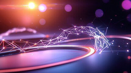 Wall Mural - futuristic low-poly background with glowing lines and abstract geometric patterns forming a digital 