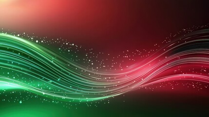 Wall Mural - futuristic red and green abstract tech design with glowing data streams flowing across the backgroun
