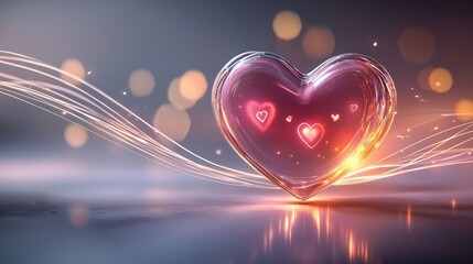 Wall Mural - glossy heart surrounded by soft glowing light, perfect for love-themed projects or romantic visuals.