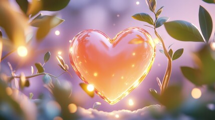 Wall Mural - glossy heart surrounded by soft glowing light, perfect for love-themed projects or romantic visuals.