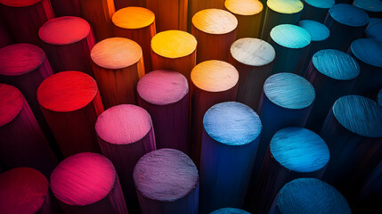 Canvas Print - Colorful cylindrical objects arranged in a vibrant pattern.