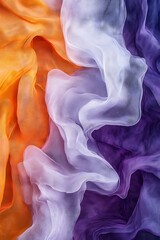 Aufkleber - A colorful arrangement of silky, flowing fabrics in orange, white, and purple, showcasing texture and depth.