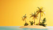© adynue - 3D style, cartoon, island, coconut trees, travel scenery, free space for text on right side, yellow background