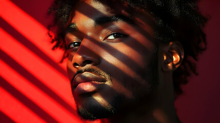 Poster - Portrait of a young man with dramatic lighting and shadows.