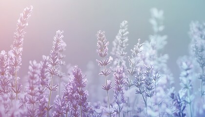 Poster - A serene, pastel-hued view of delicate flowers swaying gently, creating an ethereal and dreamy atmosphere.