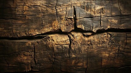 Poster - A textured wooden surface showcasing dark brown tones, deep cracks, and a rustic appearance, evoking a sense of natural beauty and aged elegance.