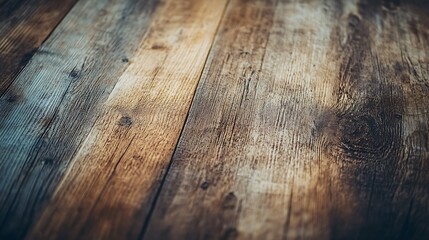 Poster - A close-up view of rustic wooden planks with a textured surface, showcasing natural patterns and earthy tones.