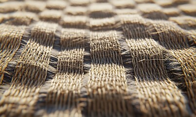 Poster - Close-up of textured fabric, showcasing intricate woven patterns with natural fibers, conveying warmth and craftsmanship.