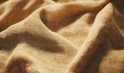 Poster - A close-up of textured, woven fabric in warm beige tones, showcasing its soft drapes and natural fibers.