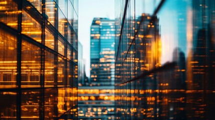 Wall Mural - Vibrant City Skyline with Bright Reflections at Dusk