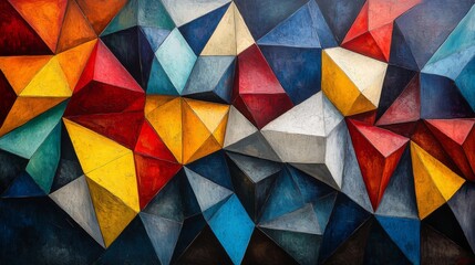 Poster - A striking display of geometric shapes and vibrant colors showcases an abstract wall piece. Bold angles create a dynamic visual experience that captures attention in any space.