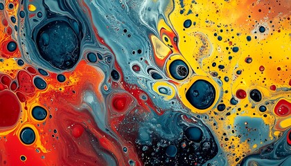 Poster - A vibrant abstract artwork featuring swirling colors of blue, red, yellow, and black, creating a dynamic and energetic visual experience.