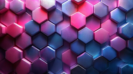 Poster - A dynamic arrangement of hexagons in rich pink, purple, and blue shades creates a visually striking and modern textured background, perfect for creative projects.