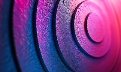 Aufkleber - A vibrant close-up of concentric circles, showcasing a textured surface with gradient hues of pink, purple, and blue, creating a visually captivating design.