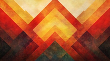 Fototapete - A vibrant geometric pattern featuring bold colors of red, orange, and yellow, creating a dynamic visual effect with layered chevron shapes.
