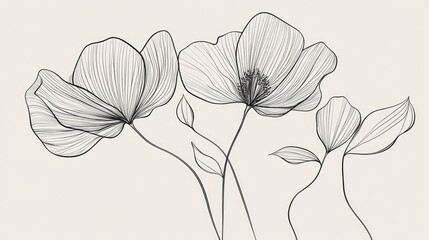 Wall Mural - abstract continuous line flower drawings, showcasing elegant and minimal plant forms, perfect for mi