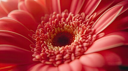 Wall Mural - Close-up macro view of a Gerbera flower, with its bold petals and detailed center, offering a soft and romantic floral composition ideal