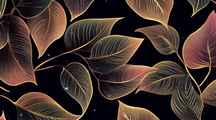 Wall Mural - luxury leaves pattern on a black background