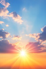 Aufkleber - A beautiful sunrise illuminates the sky with vibrant colors, casting rays of light through soft clouds, creating a serene and uplifting atmosphere.