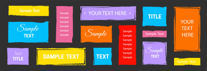 Leinwandbilder - Text box frame brush rough crayon shape set. Text box frame rough grunge square paint shape element. Hand drawn crayon grunge brush rectangle border. Vector illustration
