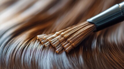 Close-Up of Brush on Beautiful Brown Hair Strands