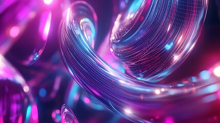 Poster - A vibrant, abstract design showcasing glowing, swirling shapes in hues of pink and blue, creating a dynamic, futuristic aesthetic.