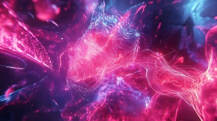 Poster - A vibrant abstract composition of glowing particles in shades of pink and blue, creating a dynamic and ethereal visual effect.