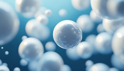 Poster - Abstract representation of floating cells in a blue-hued background, suggesting themes of biology, research, and microscopic life.