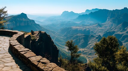 scenic viewpoint with panoramic views of mountain ranges and valleys inviting adventure and apprecia