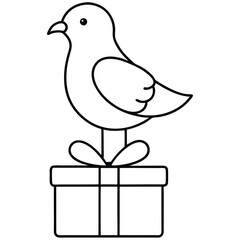 Poster - Turtle Dove on Christmas Gift Line Art.