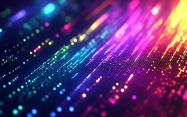 Fototapete - A vibrant abstract background featuring colorful streaks of light and particles, creating a dynamic, digital atmosphere.