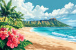 © Chris - Waikiki beach illustration, honoulu hawaii seascape landscape background