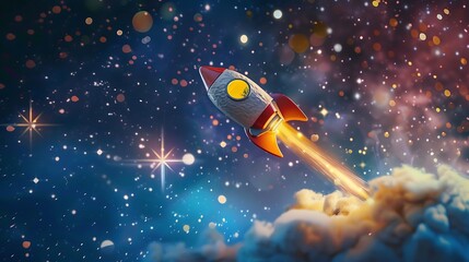 Wall Mural - retro rocket launch into space - fantasy cosmic adventure art