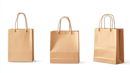 set of brown shopping bags on white background