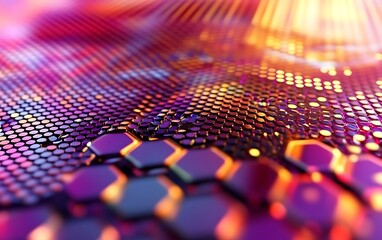 Aufkleber - A vibrant, abstract close-up of hexagonal patterns with a colorful gradient, showcasing a dynamic and modern design.