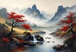 © Layla - Beautiful mountain waterfall painting landscape scenery