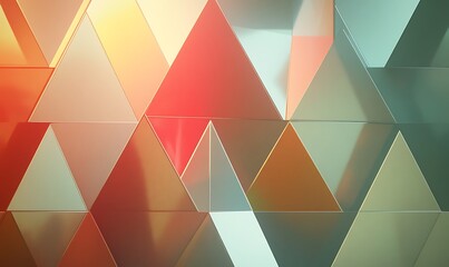Poster - A vibrant pattern of colored triangles in shades of orange, teal, and cream, creating a modern abstract design.
