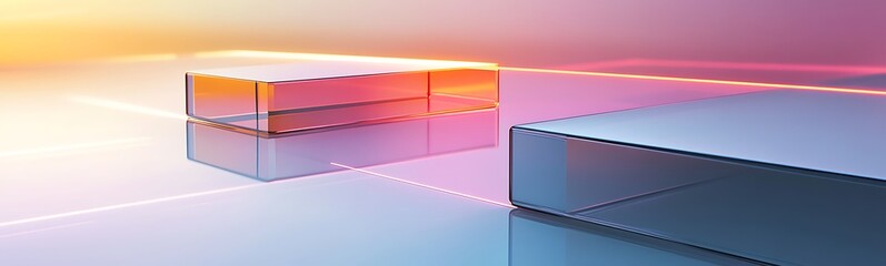 Fototapete - Futuristic abstract design featuring transparent structures with vibrant colors and reflections, creating a sense of depth and dimension.