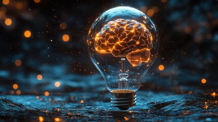 Virtual brain in light bulb education concept 