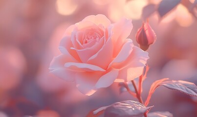Aufkleber - A delicate pink rose in soft focus, surrounded by dreamy pastel hues, exuding a sense of tranquility and beauty.